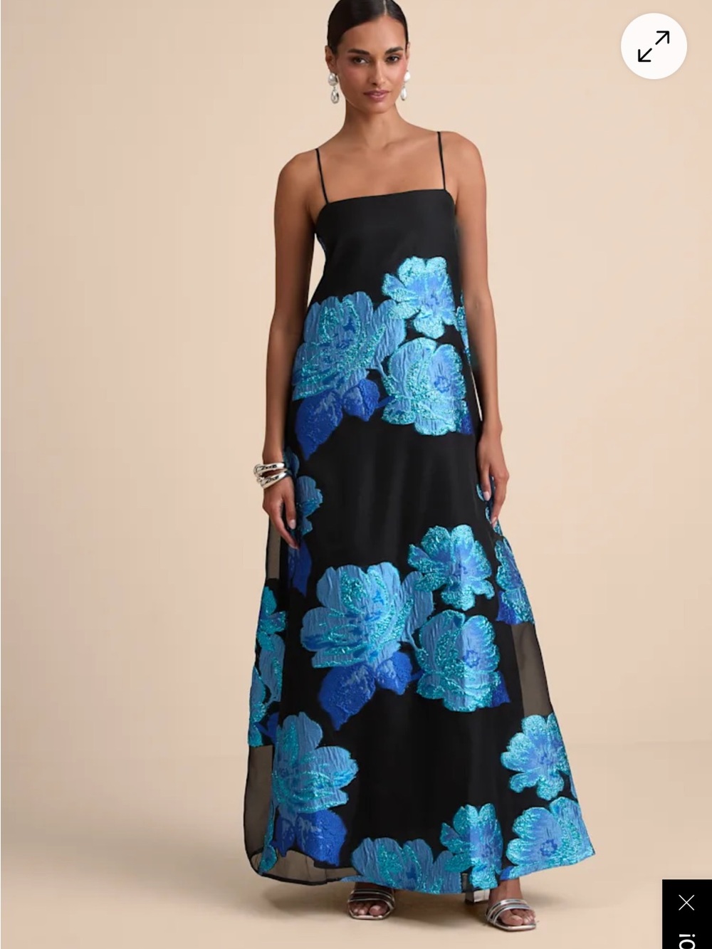 NWT Lulus Yavanna Black and Blue Floral Jacquard Shift Maxi Dress